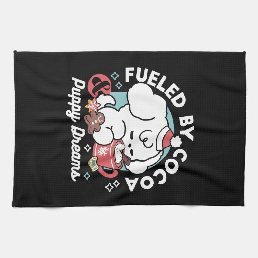 Gemütliche Welpenträume - heiße Schokolade und Wei Geschirrtuch (Horizontal)