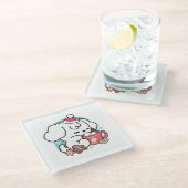 Gemütliche Welpenträume - heiße Schokolade und Wei Glasuntersetzer (Schrägansicht)