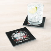 Gemütliche Welpenträume - heiße Schokolade und Wei Glasuntersetzer (Schrägansicht)