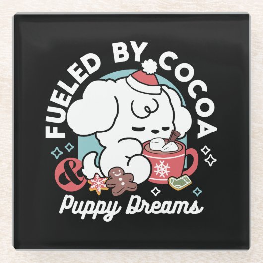 Gemütliche Welpenträume - heiße Schokolade und Wei Glasuntersetzer (Vorderseite)