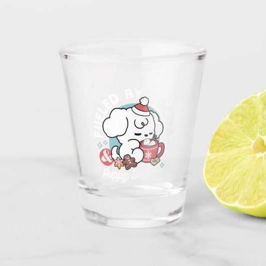Gemütliche Welpenträume - heiße Schokolade und Wei Schnapsglas (Vorderseite)