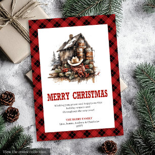 Gemütliche westliche Buffalo Plaid-Weihnachtsgrüße Feiertagskarte