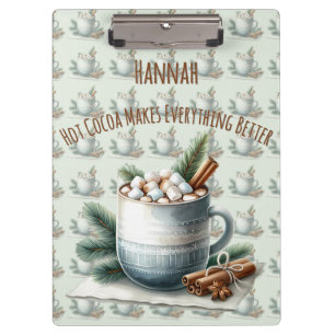 Gemütliche Winter-Cocoa-Marshmallow-Tassenszene Klemmbrett