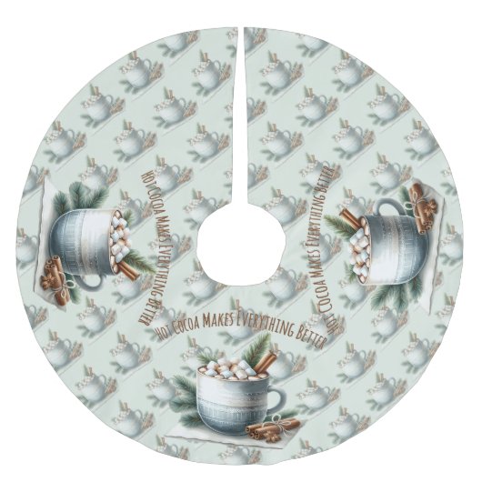 Gemütliche Winter-Cocoa-Marshmallow-Tassenszene Polyester Weihnachtsbaumdecke (Vorderseite)