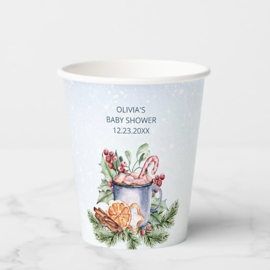 Gemütliche Winter Hot Cocoa Snowly Babydusche Pappbecher (Vorderseite)