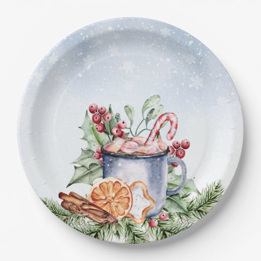 Gemütliche Winter Hot Cocoa Snowly Babydusche Pappteller (Vorderseite)