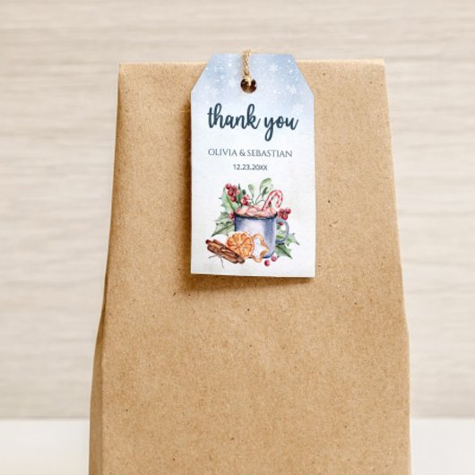 Gemütliche Winter Hot Cocoa Snowly Wedding Geschenkanhänger