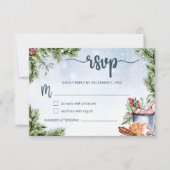 Gemütliche Winter Hot Cocoa Snowly Wedding RSVP Karte (Vorderseite)