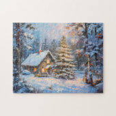 Gemütliche Winter-Hütte mit Weihnachtsbaum Puzzle (Horizontal)