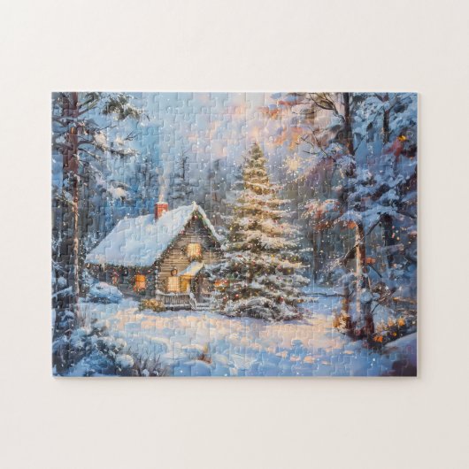 Gemütliche Winter-Hütte mit Weihnachtsbaum Puzzle (Horizontal)