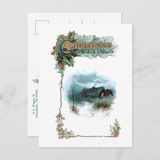 Gemütliche Winter-Hütte und Verzierte Weihnachtsgr Postkarte (Vorne/Hinten)