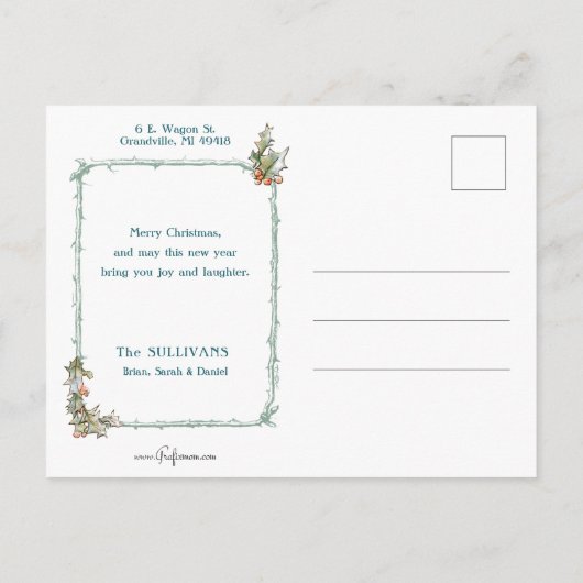 Gemütliche Winter-Hütte und Verzierte Weihnachtsgr Postkarte (Rückseite)