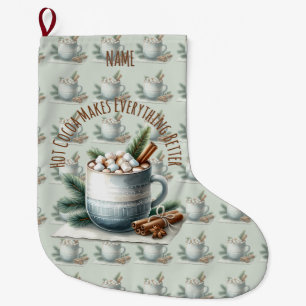 Gemütliche Winter-Kakao-Marshmallow-Szene Großer Weihnachtsstrumpf