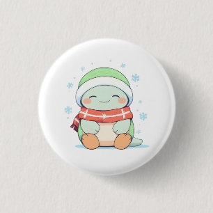 Gemütliche Winter-Schildkröte mit Schal Kawaii-Des Button