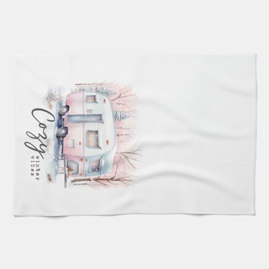 Gemütliche Winter Vibes Pink Pastel Camper Weihnac Geschirrtuch (Horizontal)