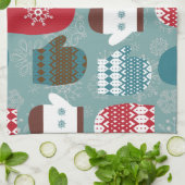 Gemütliche Winter Weihnachten Mittens Blue Geschirrtuch (Gefaltet)