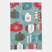 Gemütliche Winter Weihnachten Mittens Blue Geschirrtuch (Vertikal)