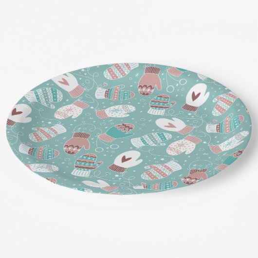 Gemütliche Winter Weihnachten Mittens Muster in Mi Pappteller (Schrägansicht)