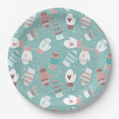 Gemütliche Winter Weihnachten Mittens Muster in Mi Pappteller (Vorderseite)