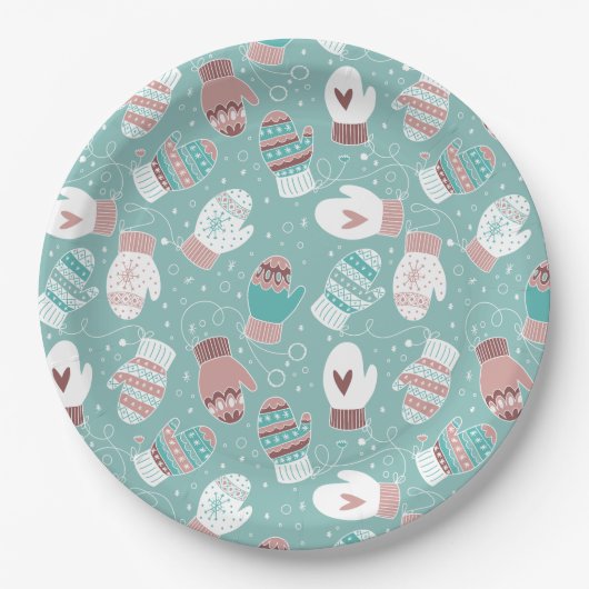 Gemütliche Winter Weihnachten Mittens Muster in Mi Pappteller (Vorderseite)
