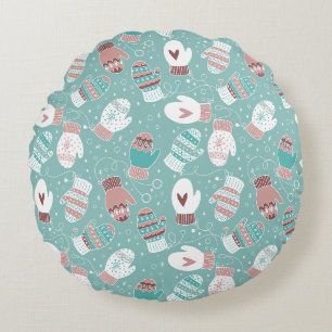 Gemütliche Winter Weihnachten Mittens Muster in Mi Rundes Kissen