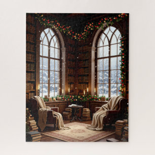 Gemütliche Winterbibliothek mit Holiday Garland un Puzzle