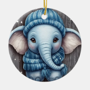 Gemütliche WinterElefantendekoration Keramik Ornament