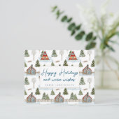 Gemütliche Winterhäuser für Geschäftsreisende Feiertagskarte (Stehend Vorderseite)