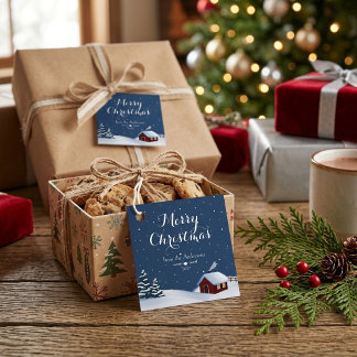 Gemütliche Winterhütte Frohe Weihnachten Geschenkanhänger