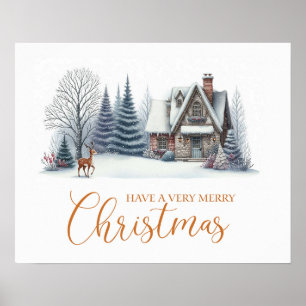 Gemütliche Winterhütte „Fröhliche Weihnachten“ Poster