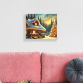 Gemütliche Winterhütte im Schneewald | Christmas Leinwanddruck (Insitu (Wohnzimmer))