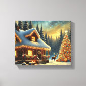 Gemütliche Winterhütte im Schneewald | Christmas Leinwanddruck (Vorderseite)