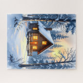Gemütliche Winterhütte im Schneewald Puzzle (Horizontal)