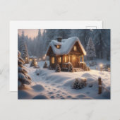 Gemütliche Winterhütte im Wald Postkarte (Vorne/Hinten)