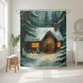 Gemütliche Winterhütte im Weihnachtswald Duschvorhang