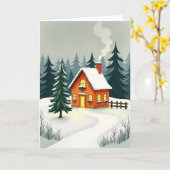 Gemütliche Winterhütte Karte (Gelbe Blume)