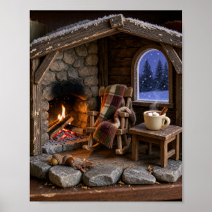 Gemütliche Winterhütte mit prasselndem Kamin Minia Poster