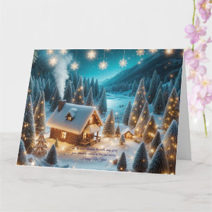Gemütliche Winterhütte Neujahrskarte Karte