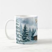 Gemütliche Winterhütte Wasserfarbe Schnee Rustikal Kaffeetasse (Links)