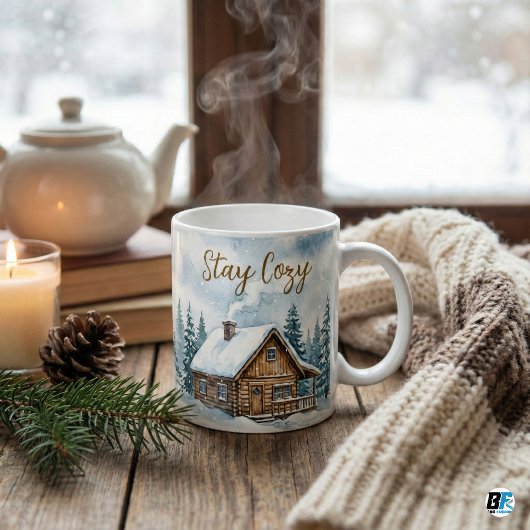 Gemütliche Winterhütte Wasserfarbe Schnee Rustikal Kaffeetasse