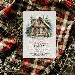 Gemütliche Winterhütte Weihnachts-Party Einladung<br><div class="desc">Gemütliche Winterhütte Weihnachten-Party Einladung - mit einer rustikalen,  wasserfarbenen Landhütte im Wald,  die alle für die Ferienzeit ausgekleidet ist.</div>
