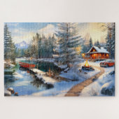 Gemütliche Winterhüttenlandschaft Puzzle (Horizontal)
