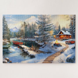 Gemütliche Winterhüttenlandschaft Puzzle