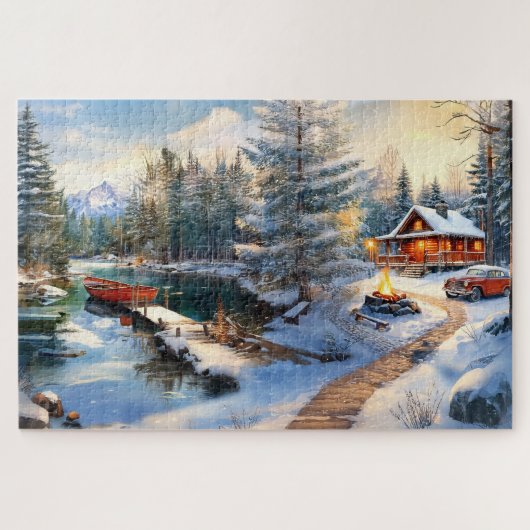 Gemütliche Winterhüttenlandschaft Puzzle (Horizontal)