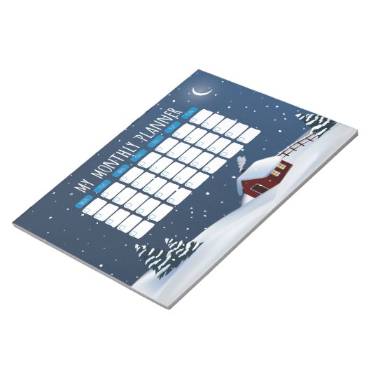 Gemütliche Winterkabine Notepad | Snowy Night Stat Notizblock (angewinkelt)