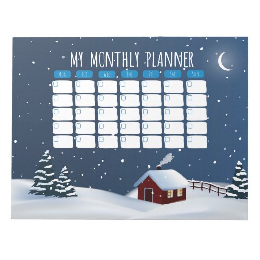 Gemütliche Winterkabine Notepad | Snowy Night Stat Notizblock (Vorderseite)