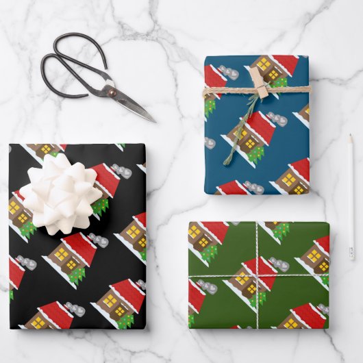 Gemütliche Winterkabine Weihnachtsblätter Geschenkpapier Set (Vorderseite)