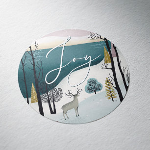 Gemütliche Winterlandschaft Joy Script Christmas Runder Aufkleber