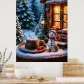 Gemütliche Winterlandschaft mit Schneemann und Ige Poster (Küche)
