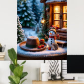 Gemütliche Winterlandschaft mit Schneemann und Ige Poster (Heimbüro)